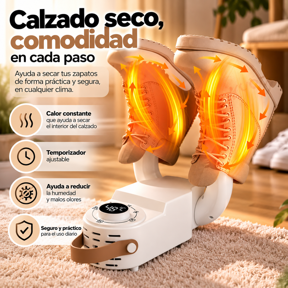 Secador Eléctrico de Calzado Premium con Control de Temperatura y Temporizador Digital
