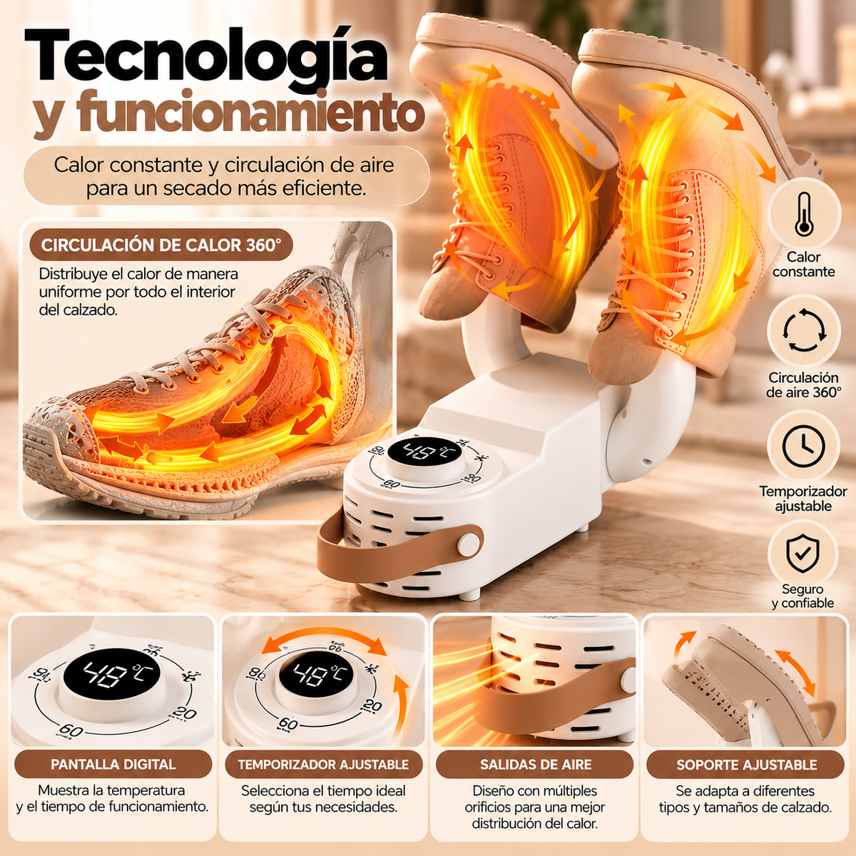 Secador Eléctrico de Calzado Premium con Control de Temperatura y Temporizador Digital