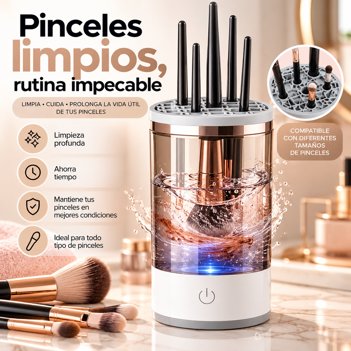 Limpiador Eléctrico de Brochas de Maquillaje 360° – Limpieza Rápida y Sin Esfuerzo