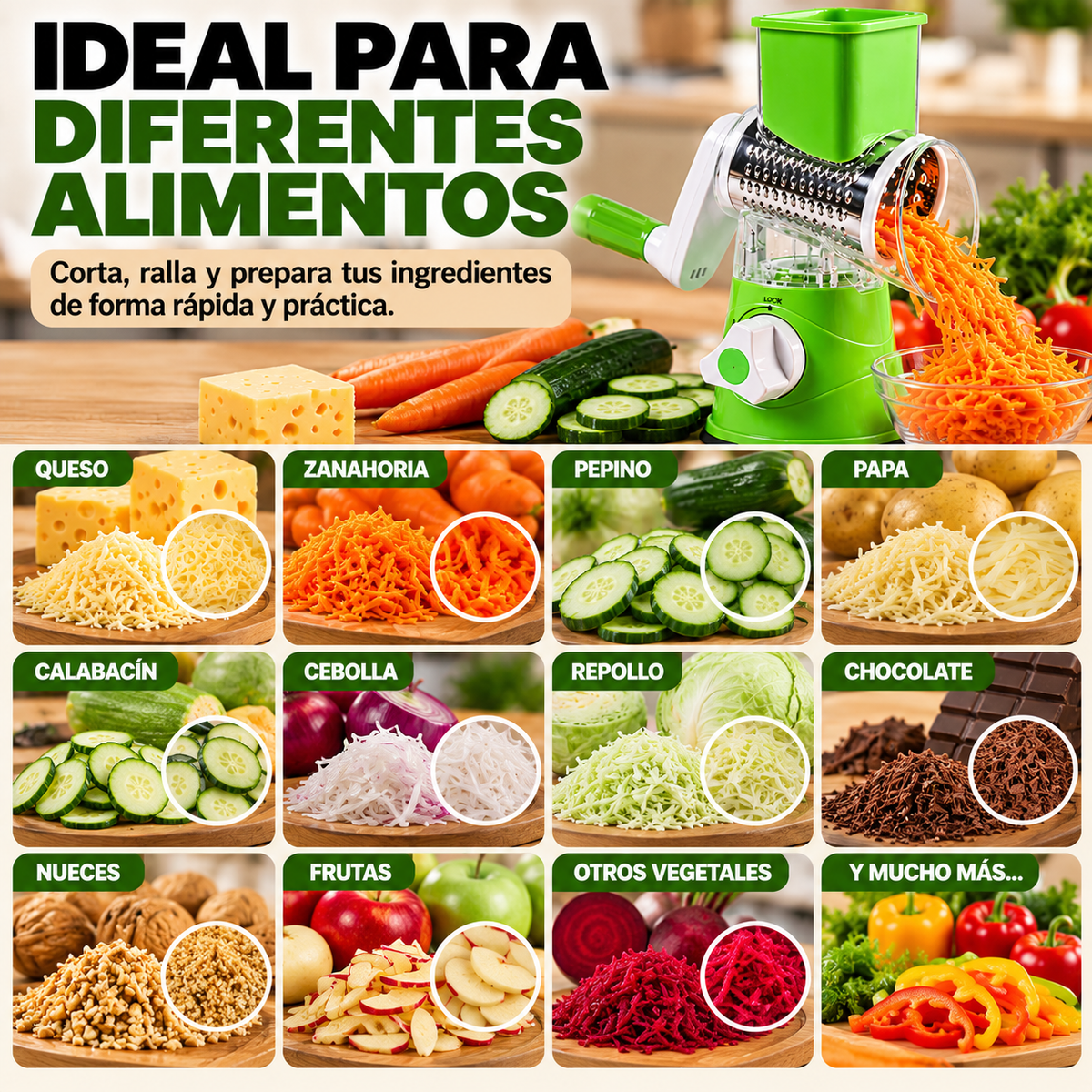 Rallador Pro™ 3 en 1 – Rallador y Cortador Multifuncional de Cocina