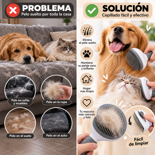 Cepillo Quitapelos para Perros y Gatos – Grooming Suave con Limpieza Fácil