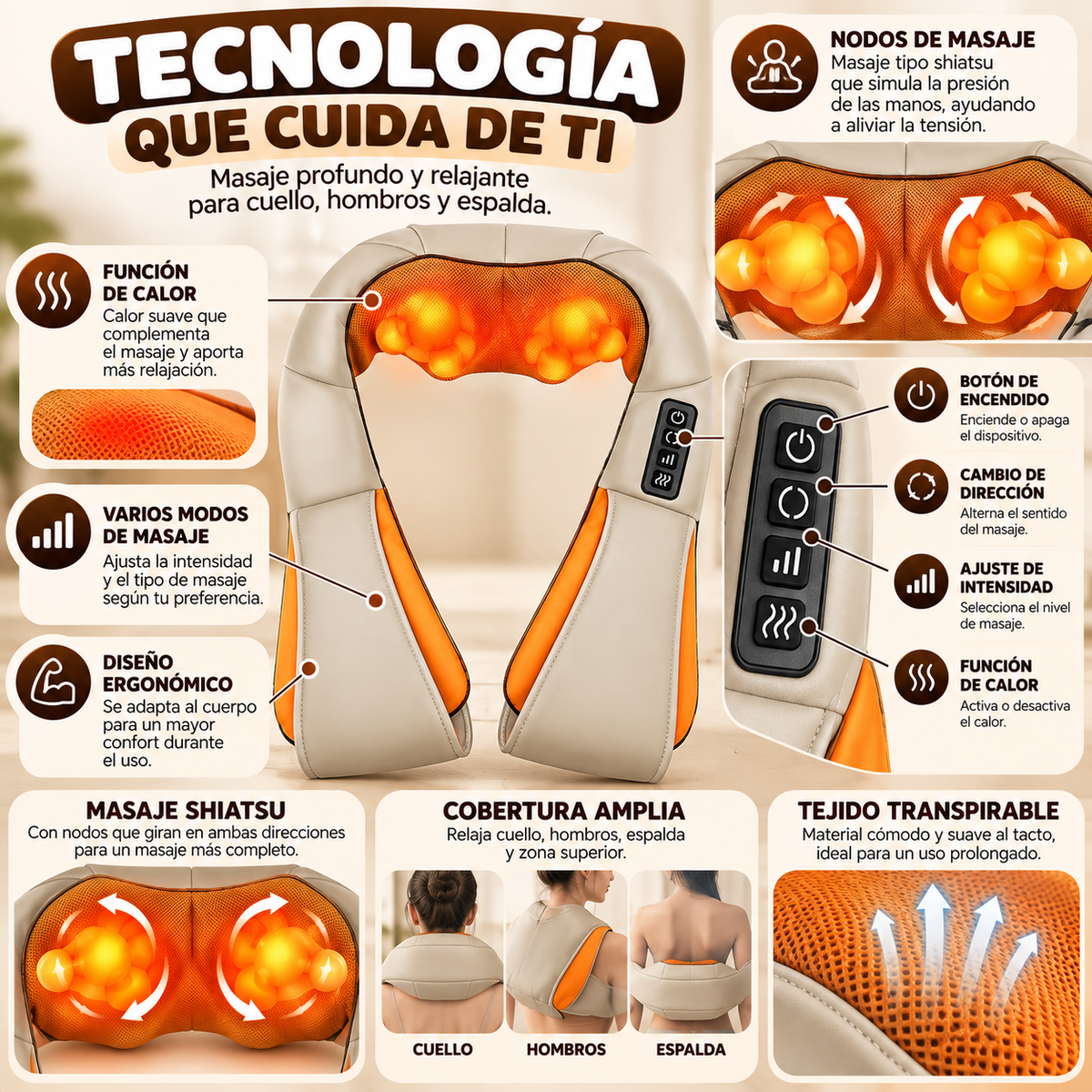 RelaxPro™ – Masajeador Eléctrico de Cuello y Hombros con Calor
