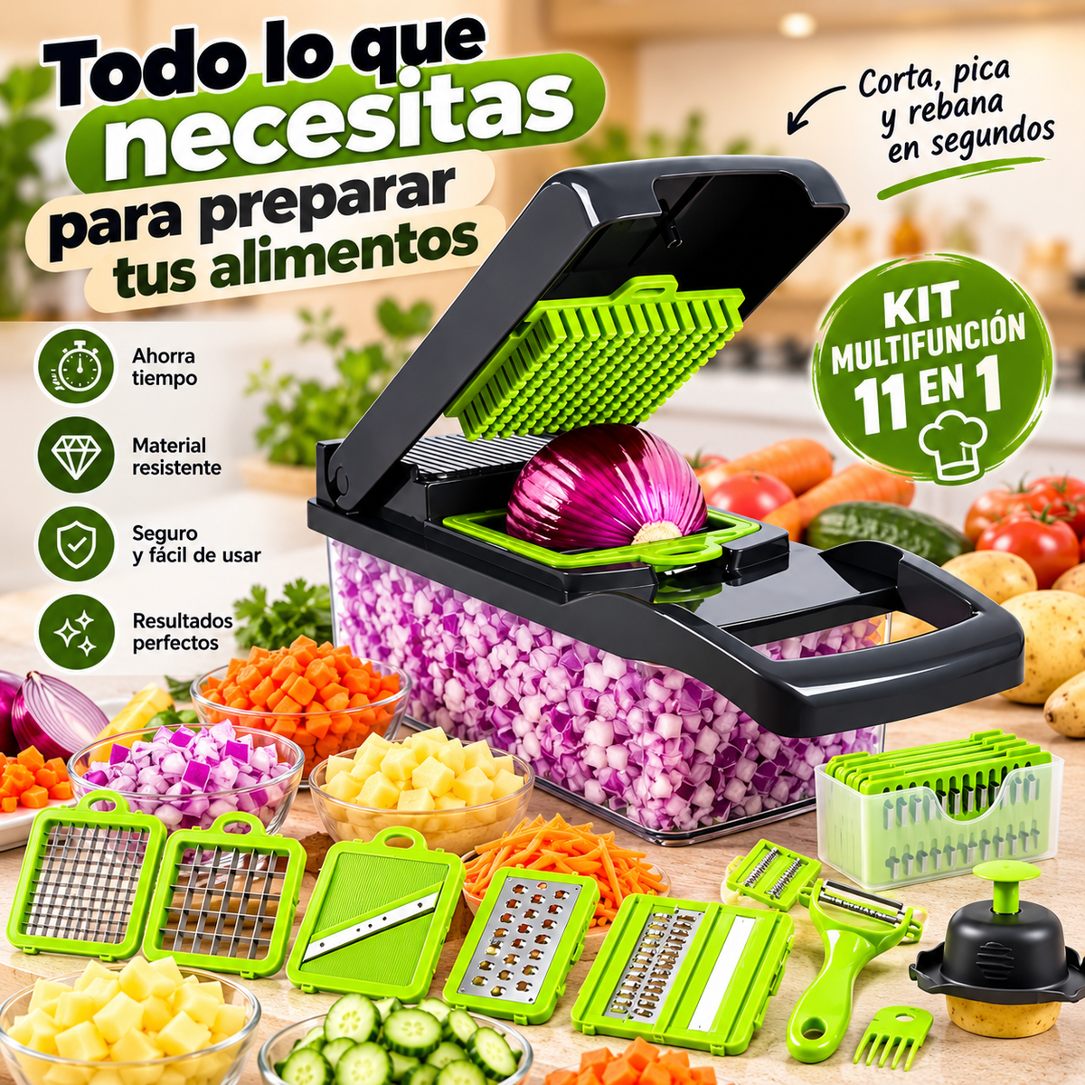 Cortador de Verduras Multifuncional 11 en 1 – Kit Completo de Cocina