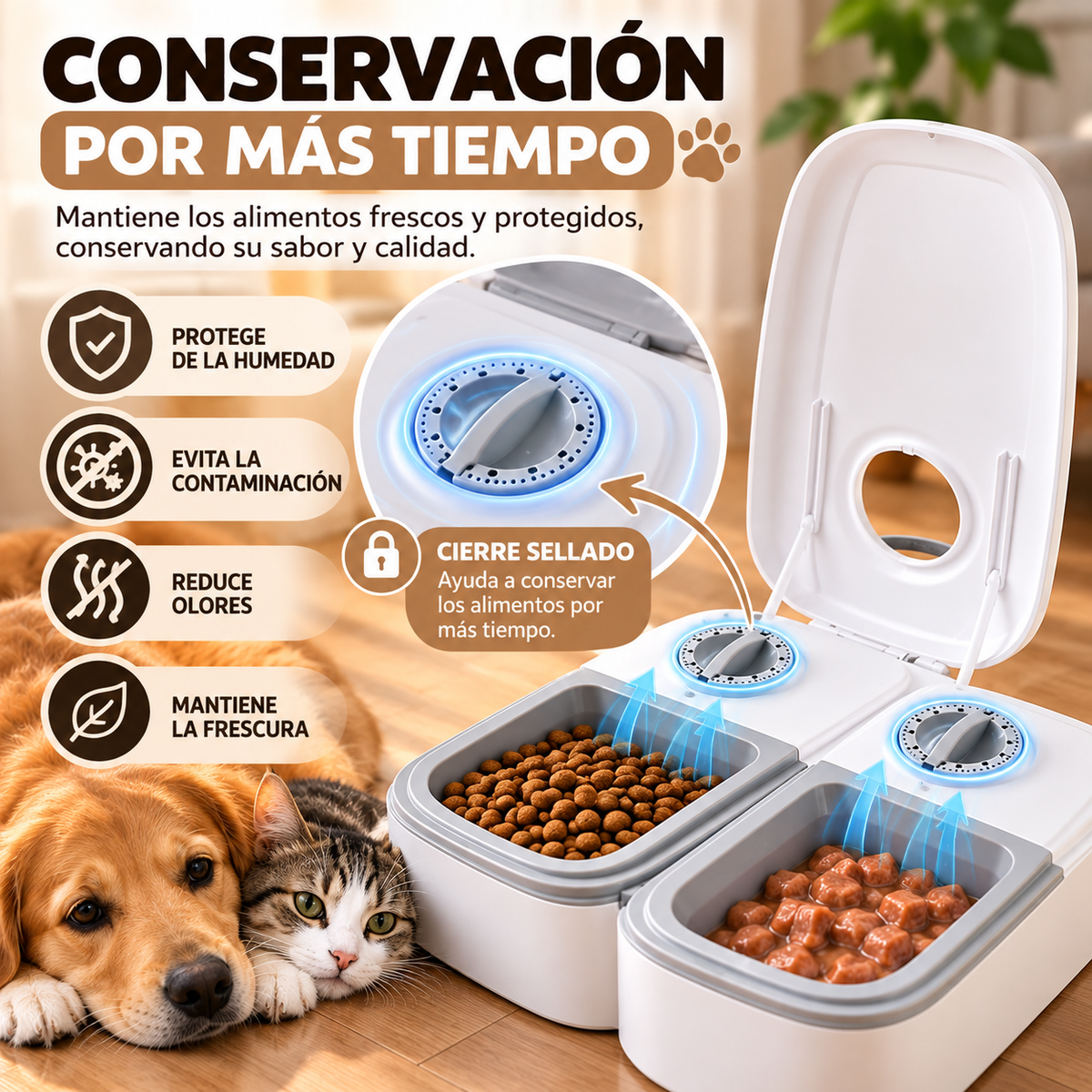 Dispensador Automático 2 en 1 para Mascotas – Alimentación Programada y Conservación de Alimentos