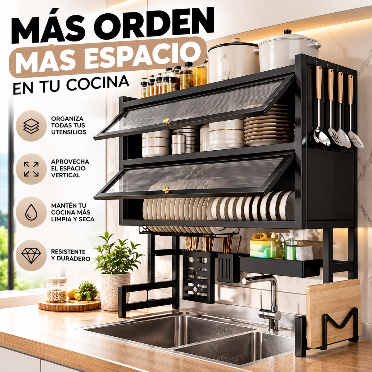 Organizador de Cocina 3 Niveles | Escurridor Multifuncional