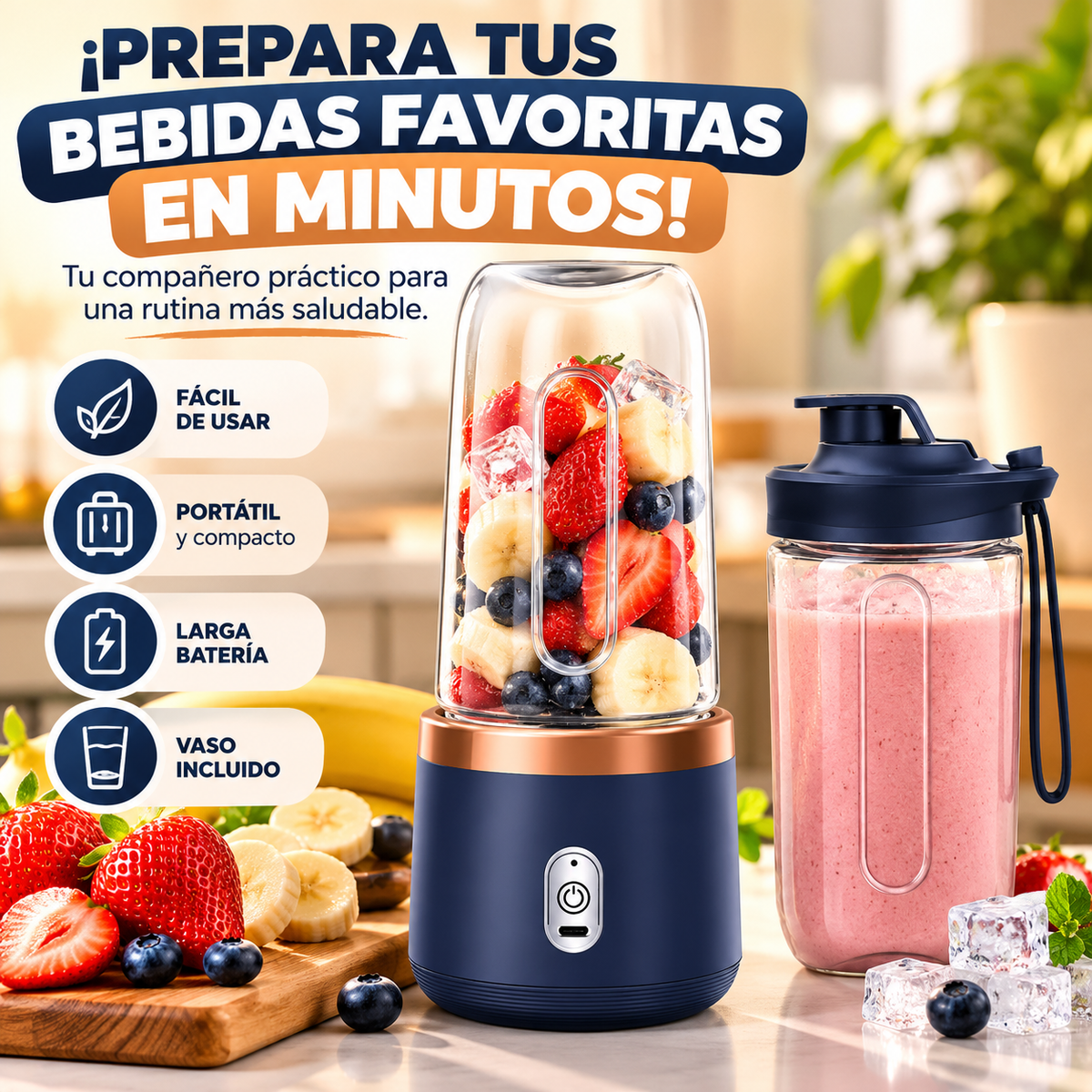 BlendGo Pro™ – Licuadora Portátil 6 Cuchillas con Vaso de Viaje