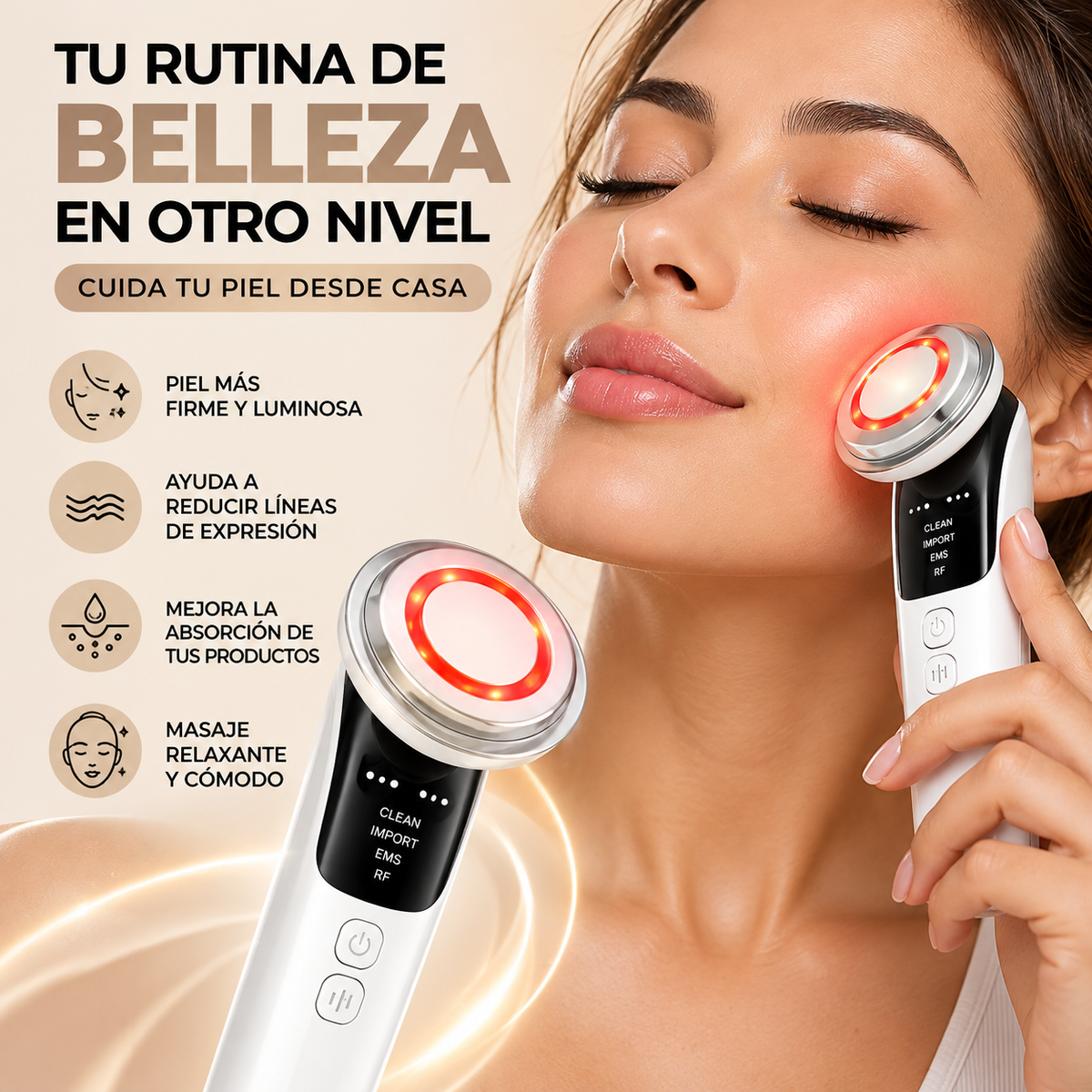 Rejuvenecedor Facial 4 en 1 con Luz LED Roja – Piel Más Radiante, Firme y Luminosa desde Casa