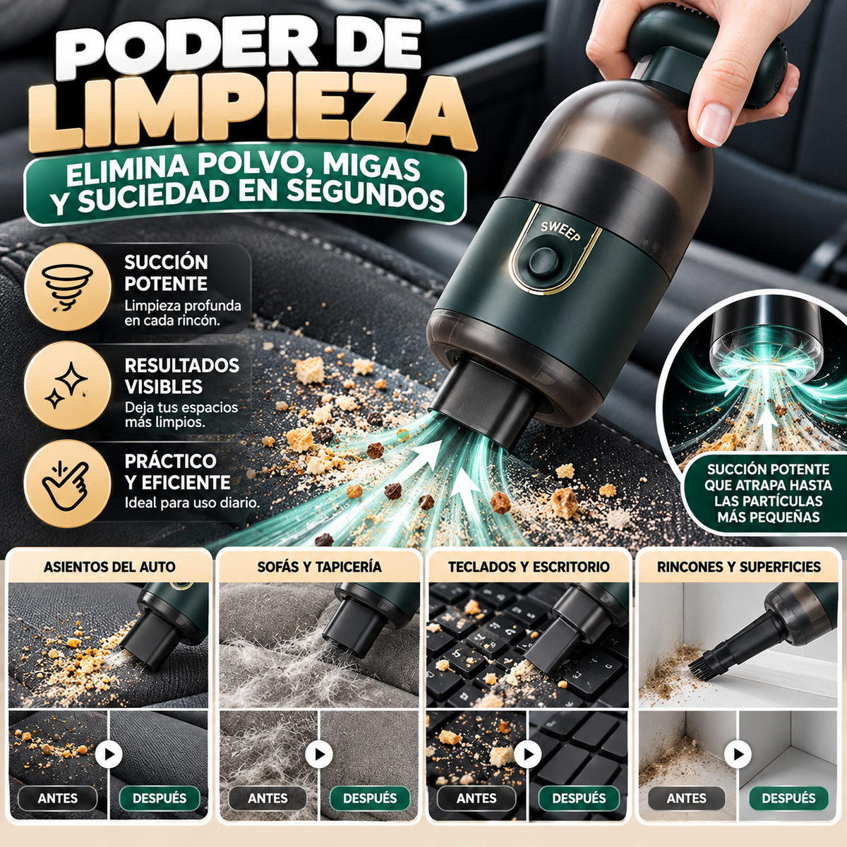 Aspiradora Portátil Inalámbrica 2 en 1 – Potente y Multifuncional