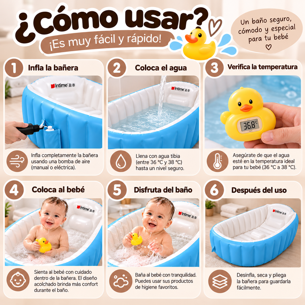 Bañera Inflable para Bebé con Diseño Acolchado y Soporte de Confort