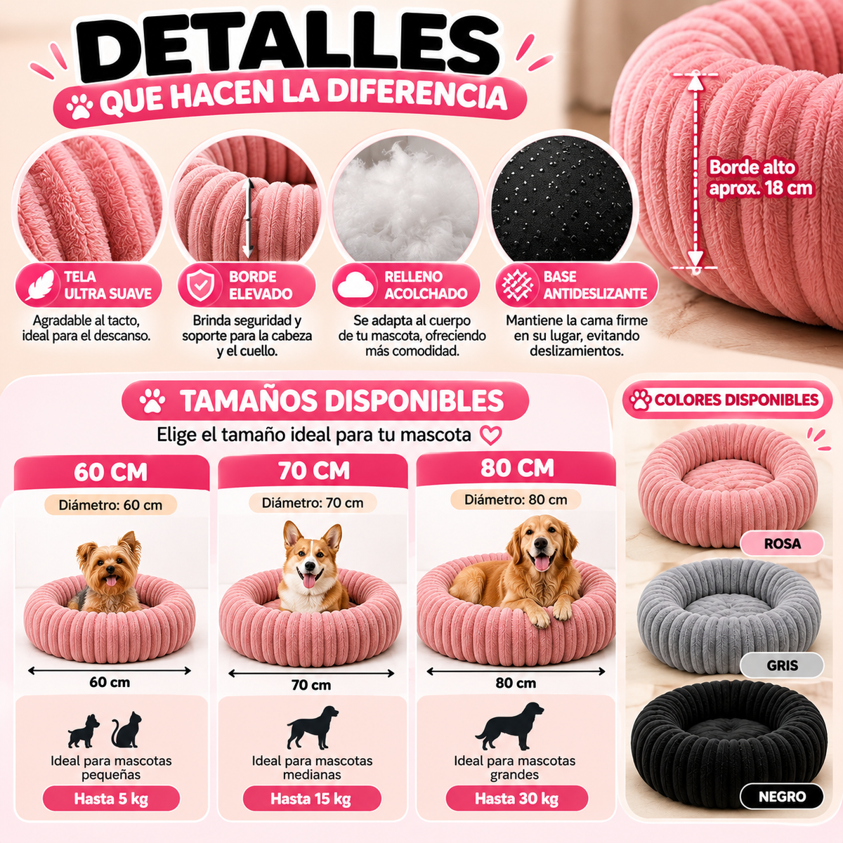 Cama Premium Redonda para Mascotas – Suave, Acogedora y Antiestrés