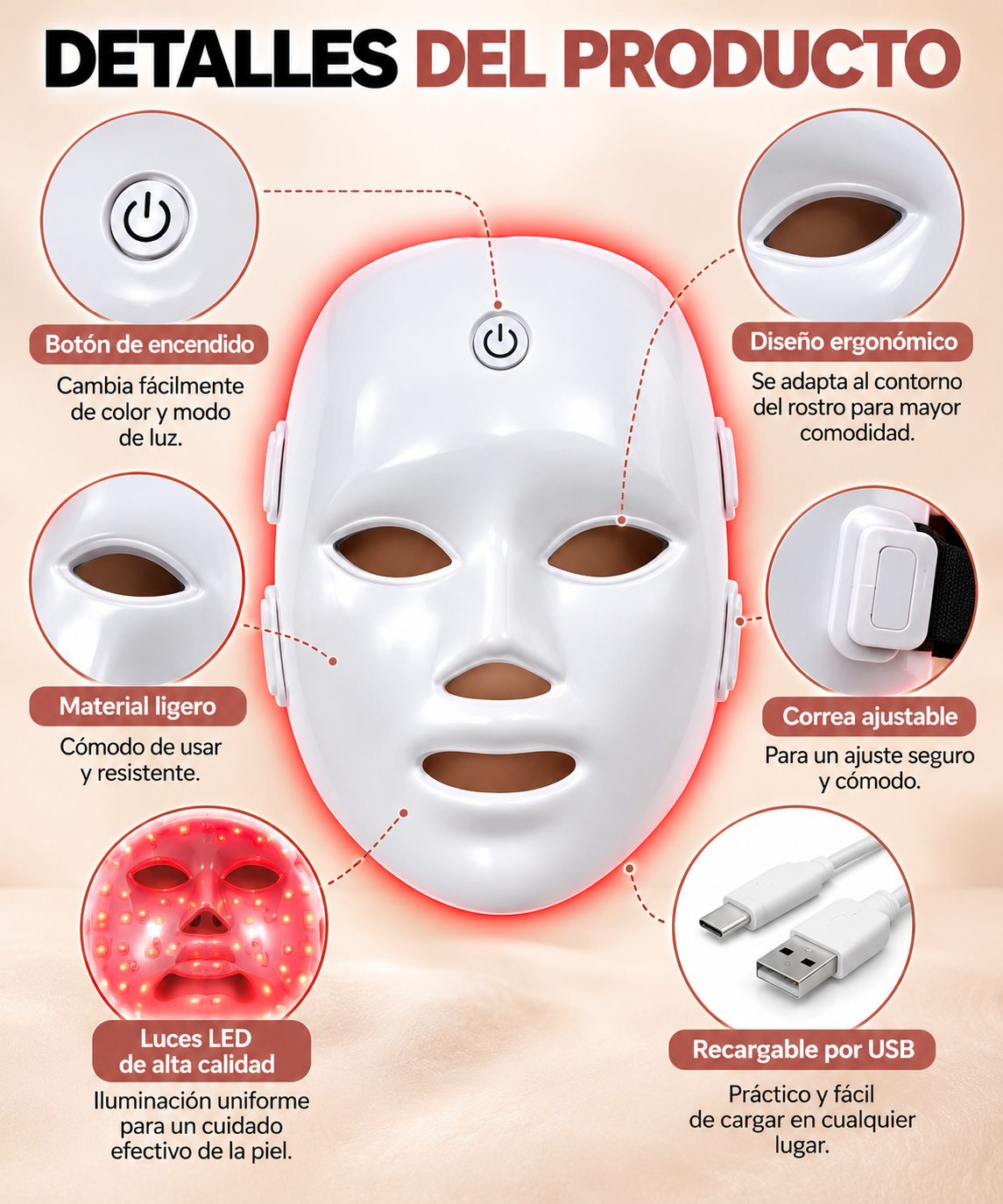 LumiSkin™ LED 7 Colores – Máscara Facial de Fototerapia para el Cuidado de la Piel