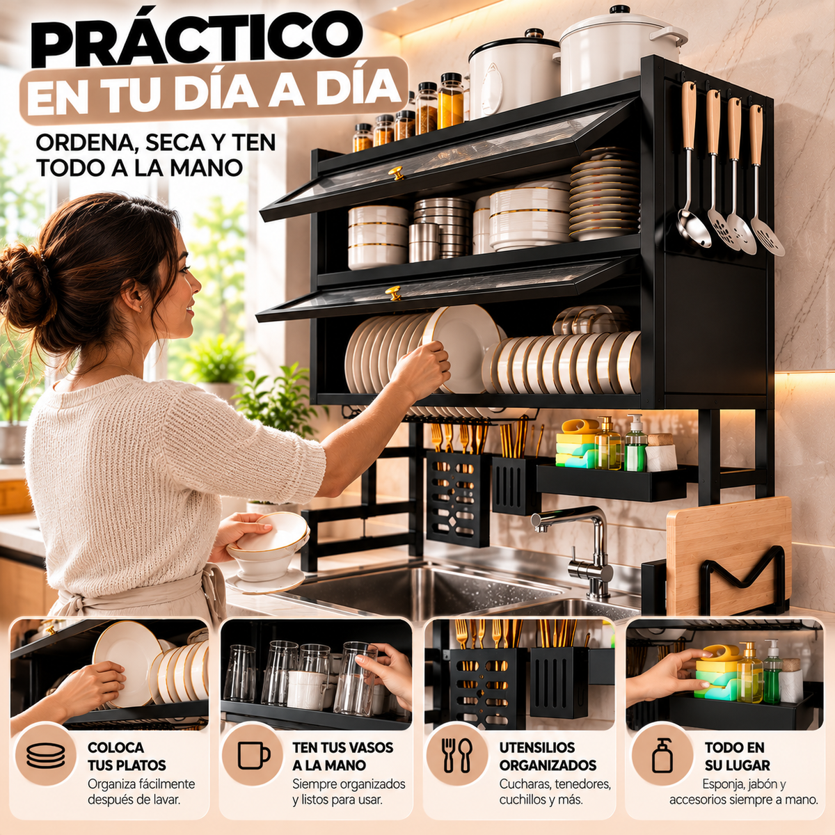 Organizador de Cocina 3 Niveles | Escurridor Multifuncional