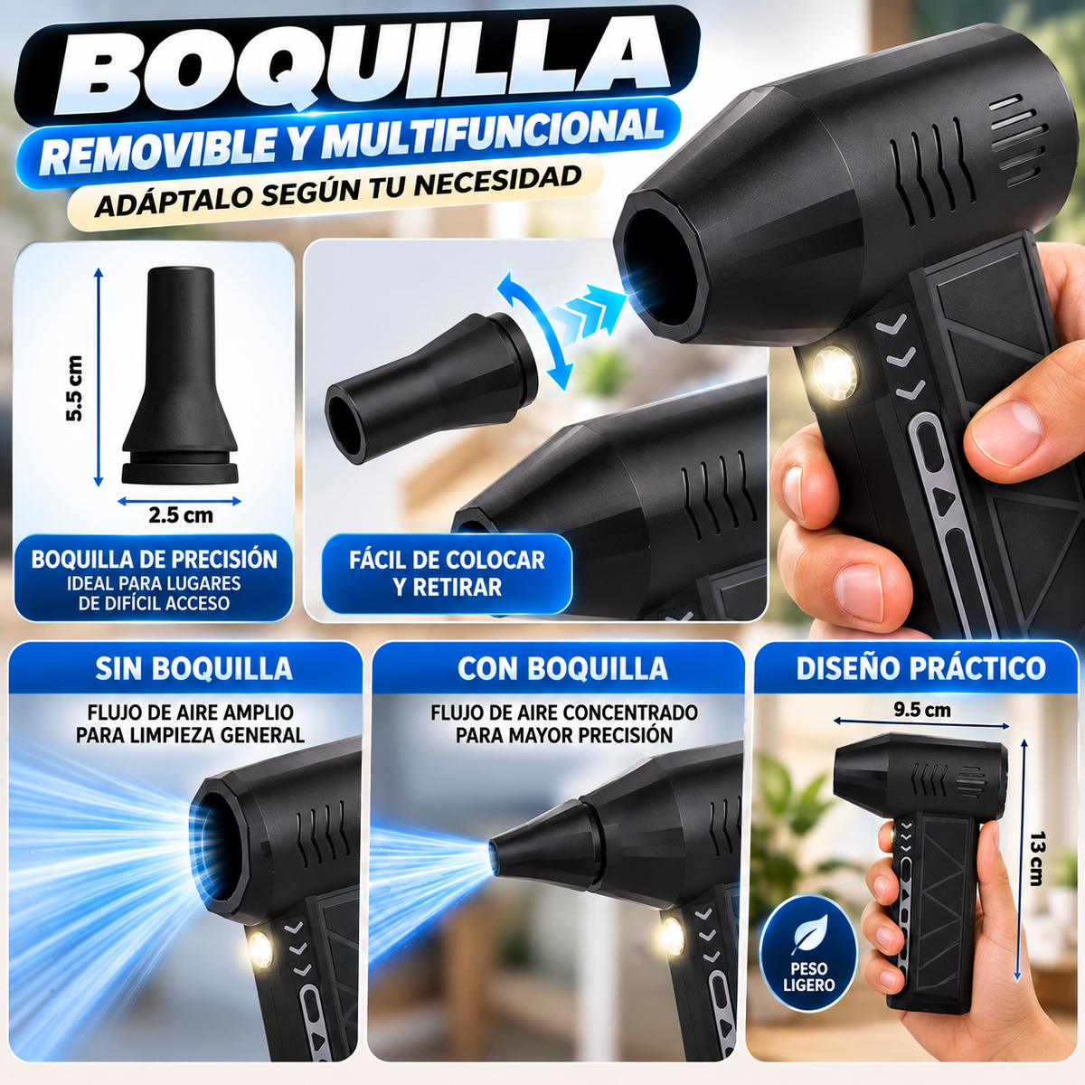 Soplador Eléctrico Portátil Multifunción – Potente Flujo de Aire