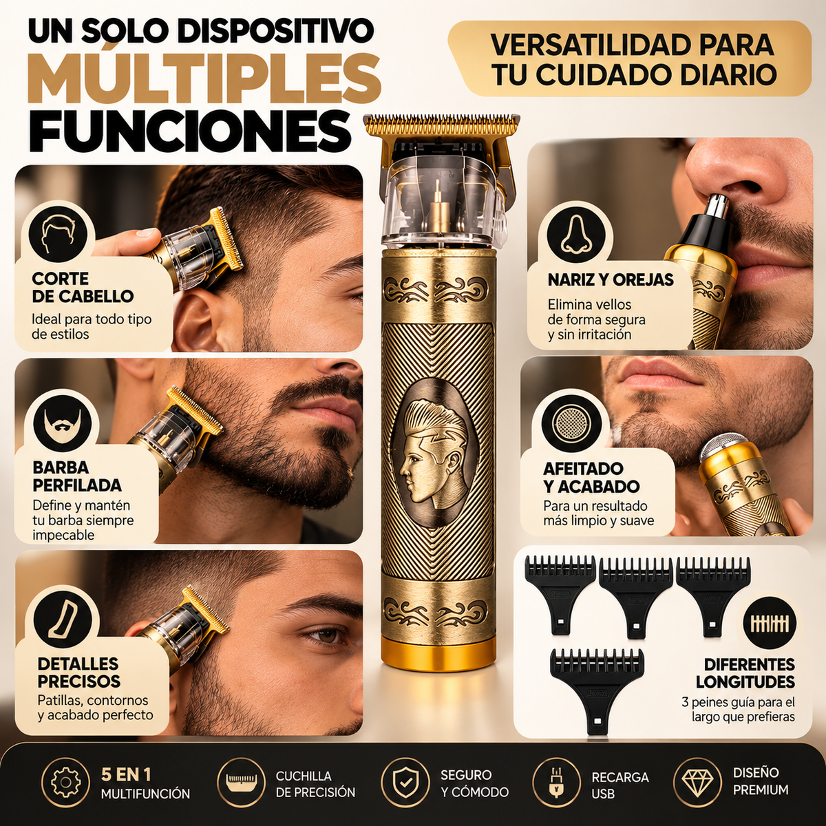 Kit de Afeitado y Cortadora Multifunción 5 en 1
