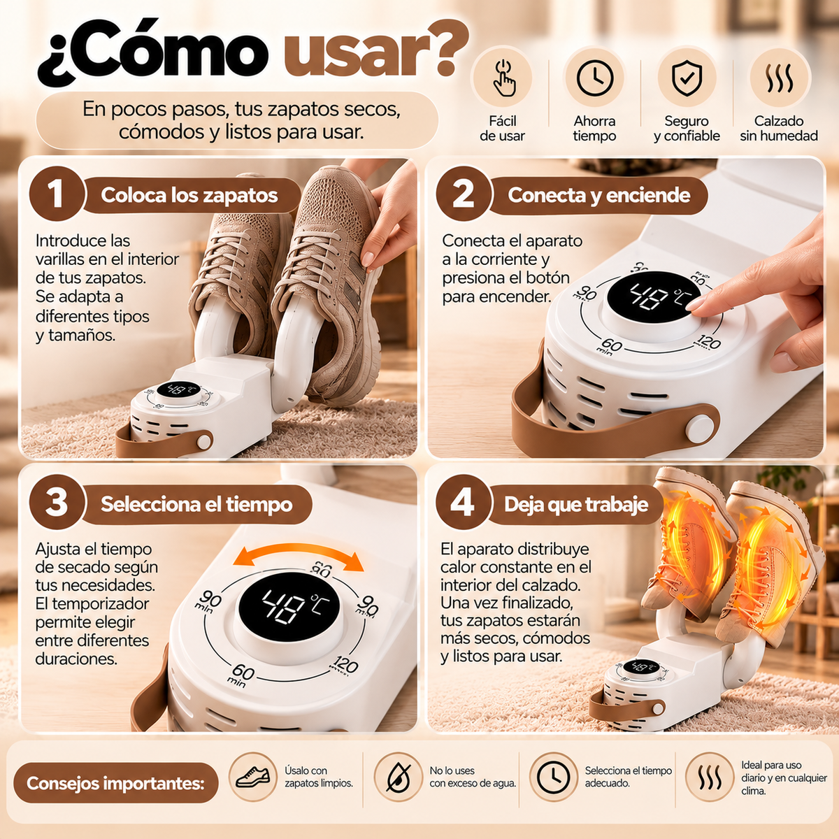 Secador Eléctrico de Calzado Premium con Control de Temperatura y Temporizador Digital