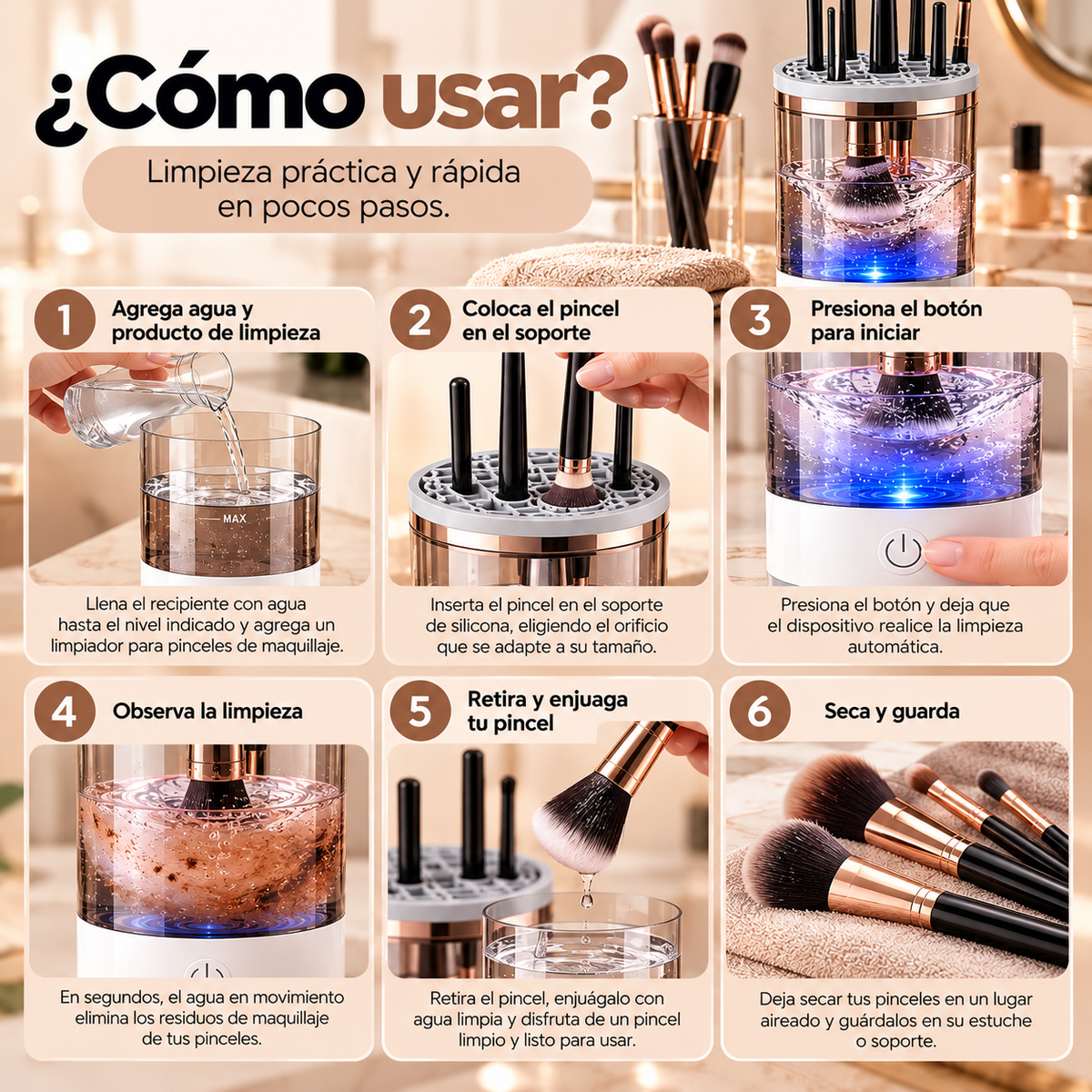 Limpiador Eléctrico de Brochas de Maquillaje 360° – Limpieza Rápida y Sin Esfuerzo