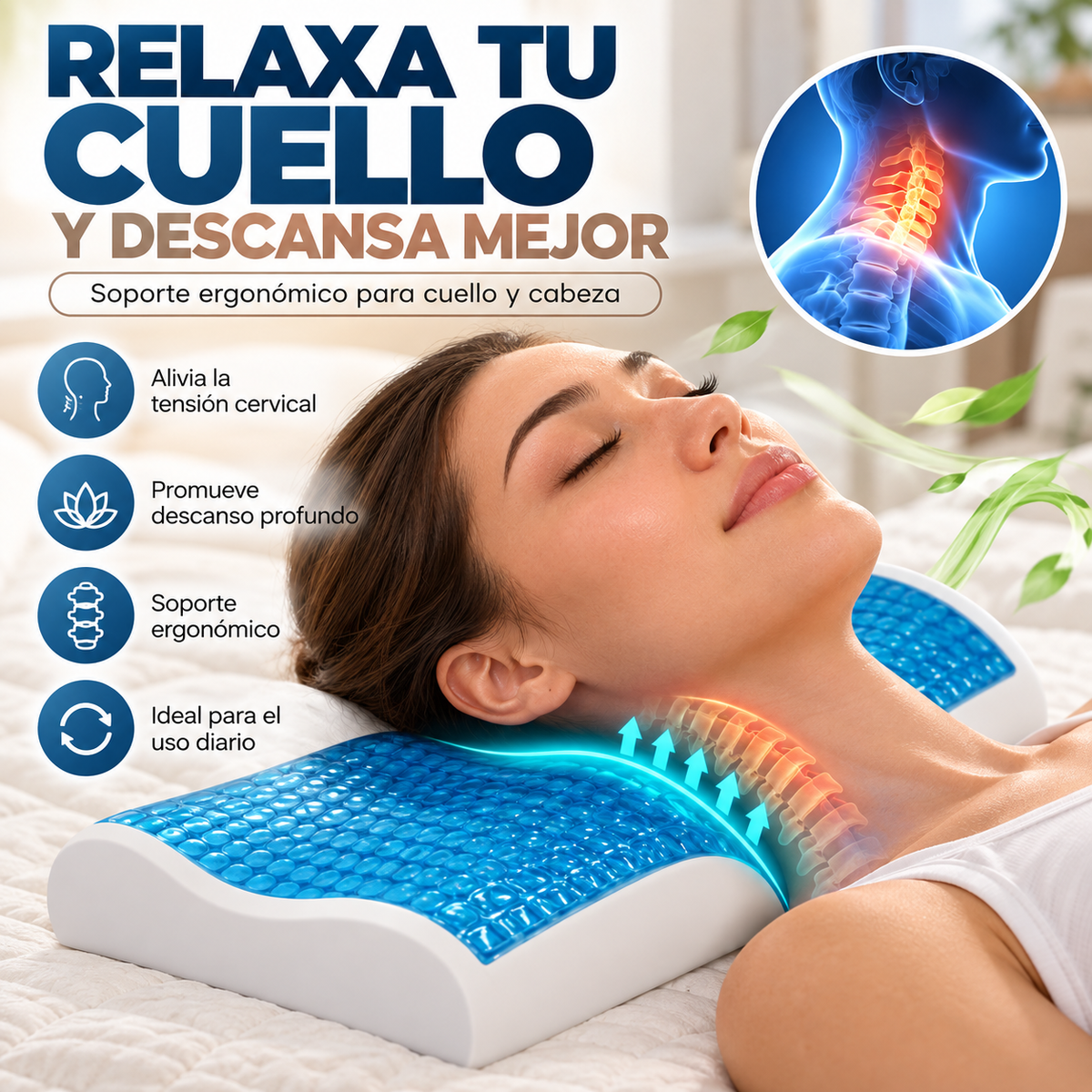 CerviRelax Pro™ – Almohada Ergonómica para Relajación y Soporte Cervical