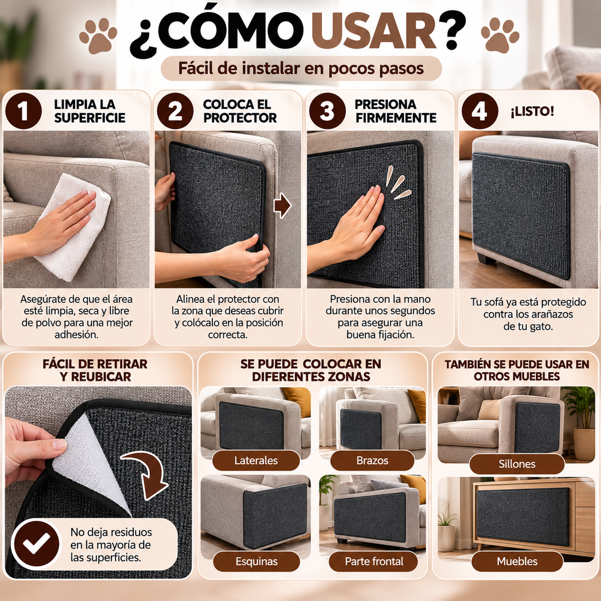 Protector Antiarañazos para Sofá – Alfombrilla Rascadora para Gatos