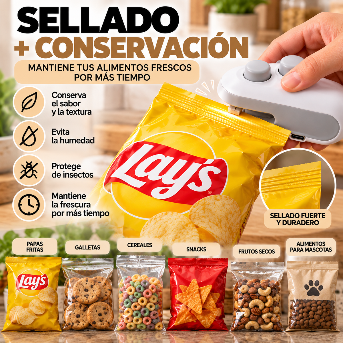 Sellador Térmico Portátil de Bolsas con Recarga USB