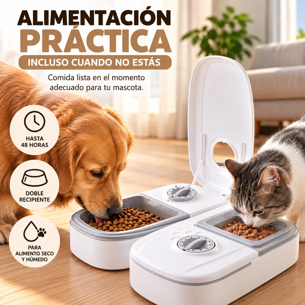 Dispensador Automático 2 en 1 para Mascotas – Alimentación Programada y Conservación de Alimentos