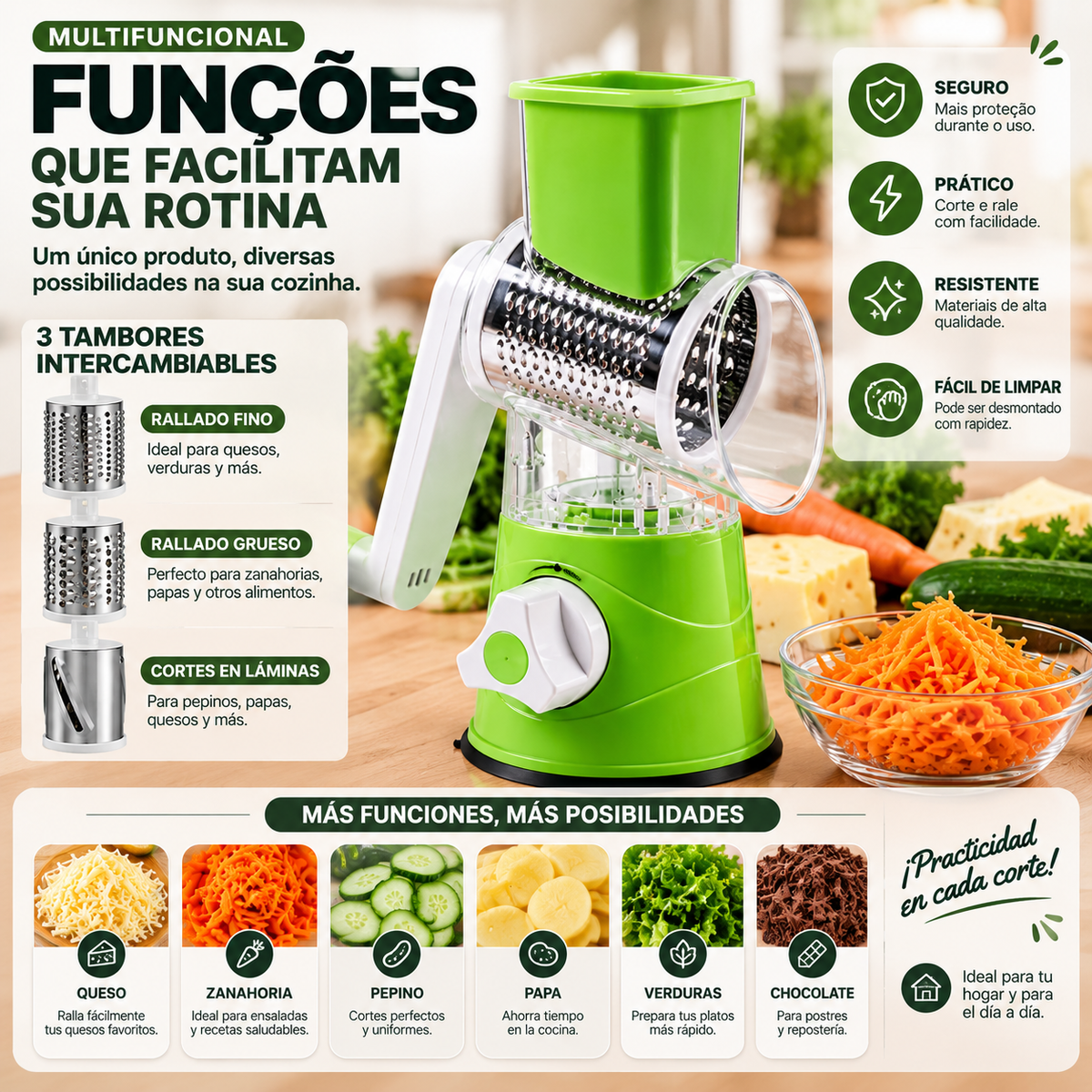 Rallador Pro™ 3 en 1 – Rallador y Cortador Multifuncional de Cocina