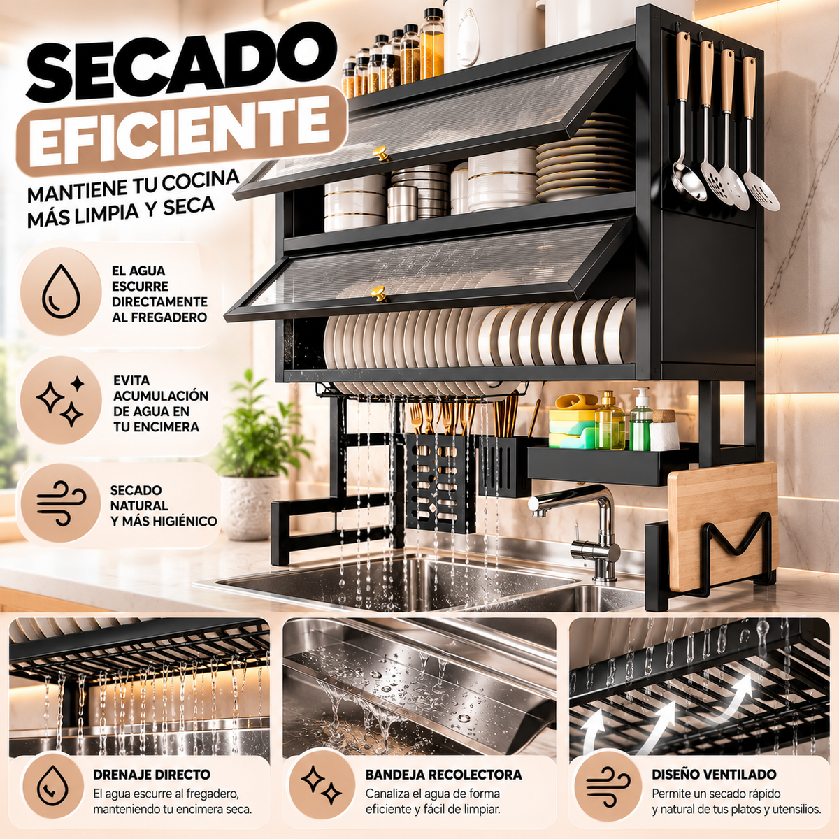 Organizador de Cocina 3 Niveles | Escurridor Multifuncional