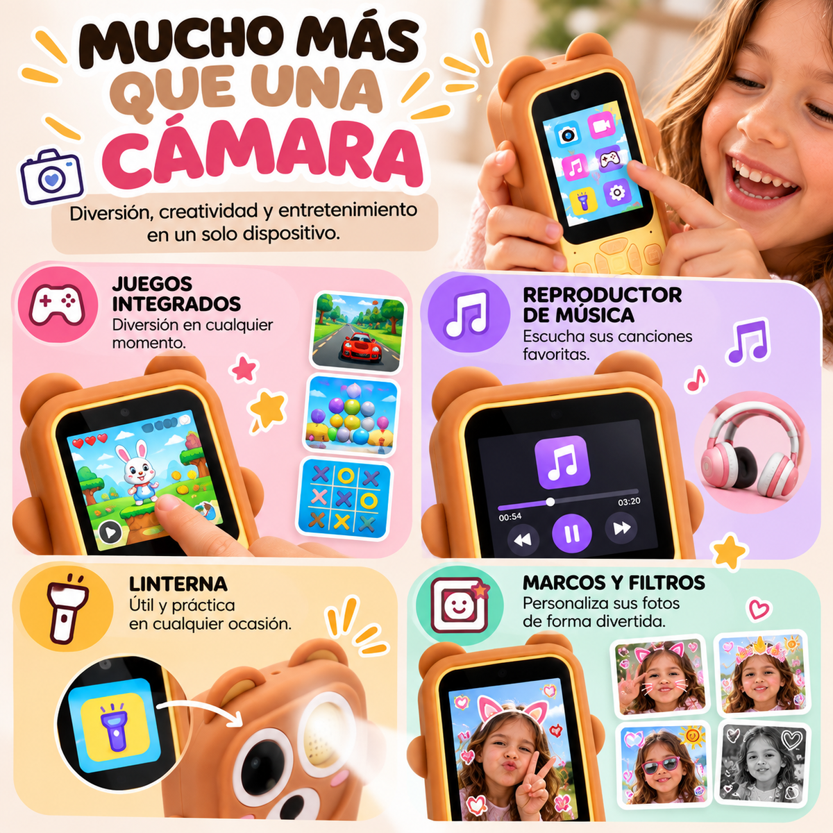 Cámara Infantil SmartBear 2.4” — Cámara, Juegos y Música