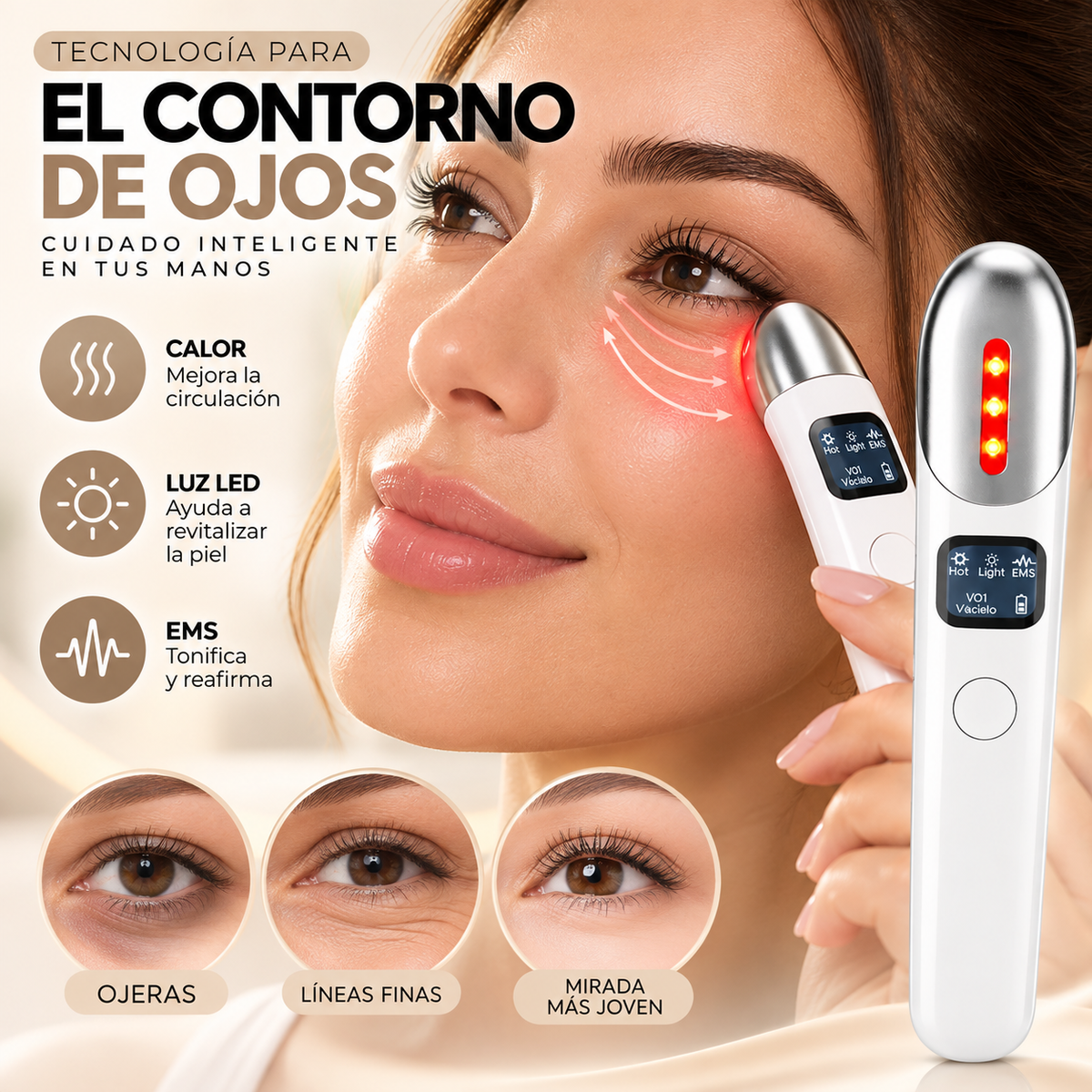 Contour Eye Pro™ – Dispositivo 3 en 1 para Contorno de Ojos con LED, Calor y EMS