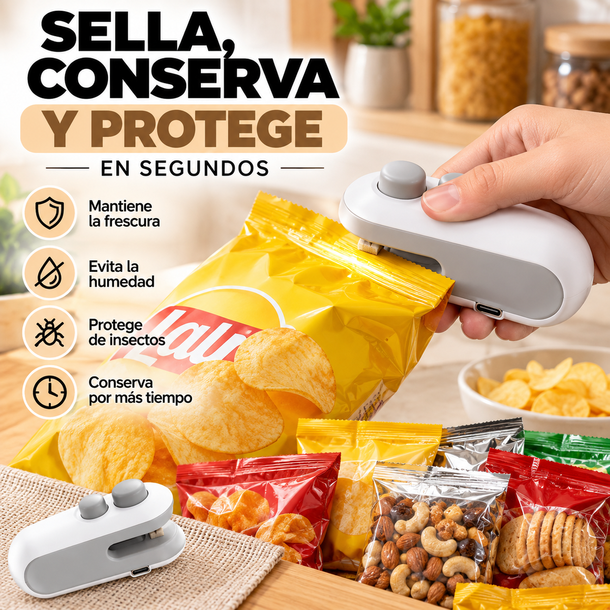Sellador Térmico Portátil de Bolsas con Recarga USB