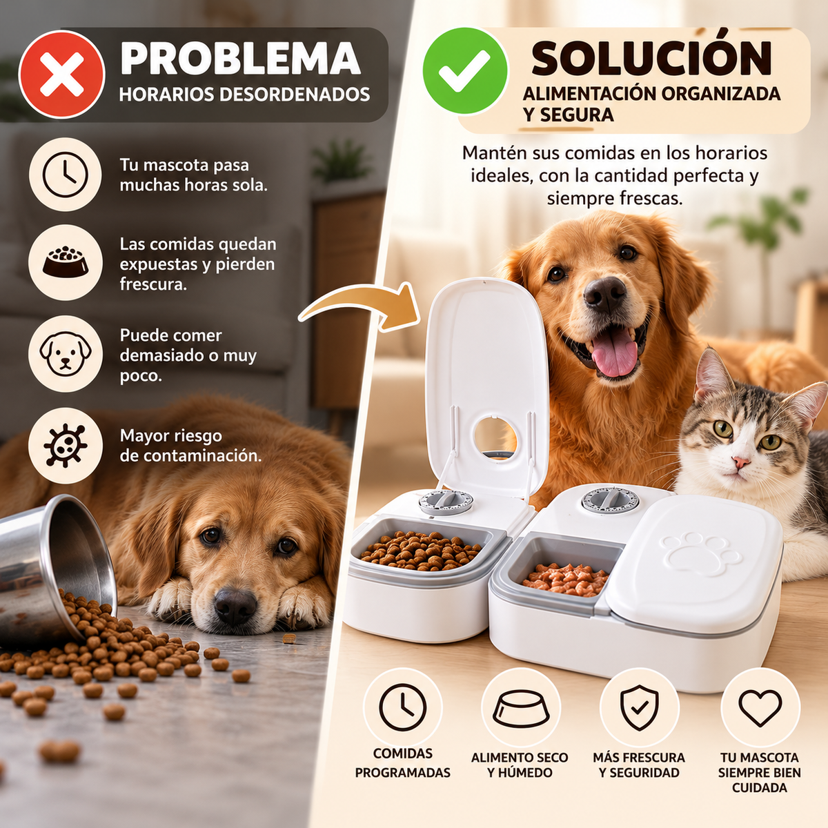 Dispensador Automático 2 en 1 para Mascotas – Alimentación Programada y Conservación de Alimentos