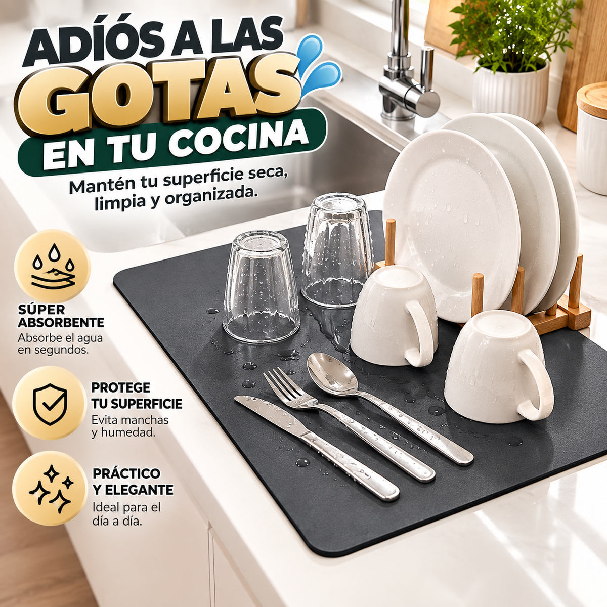 Kit de Tapetes Absorbentes para Cocina 4 Piezas – Antideslizantes y Multifuncionales