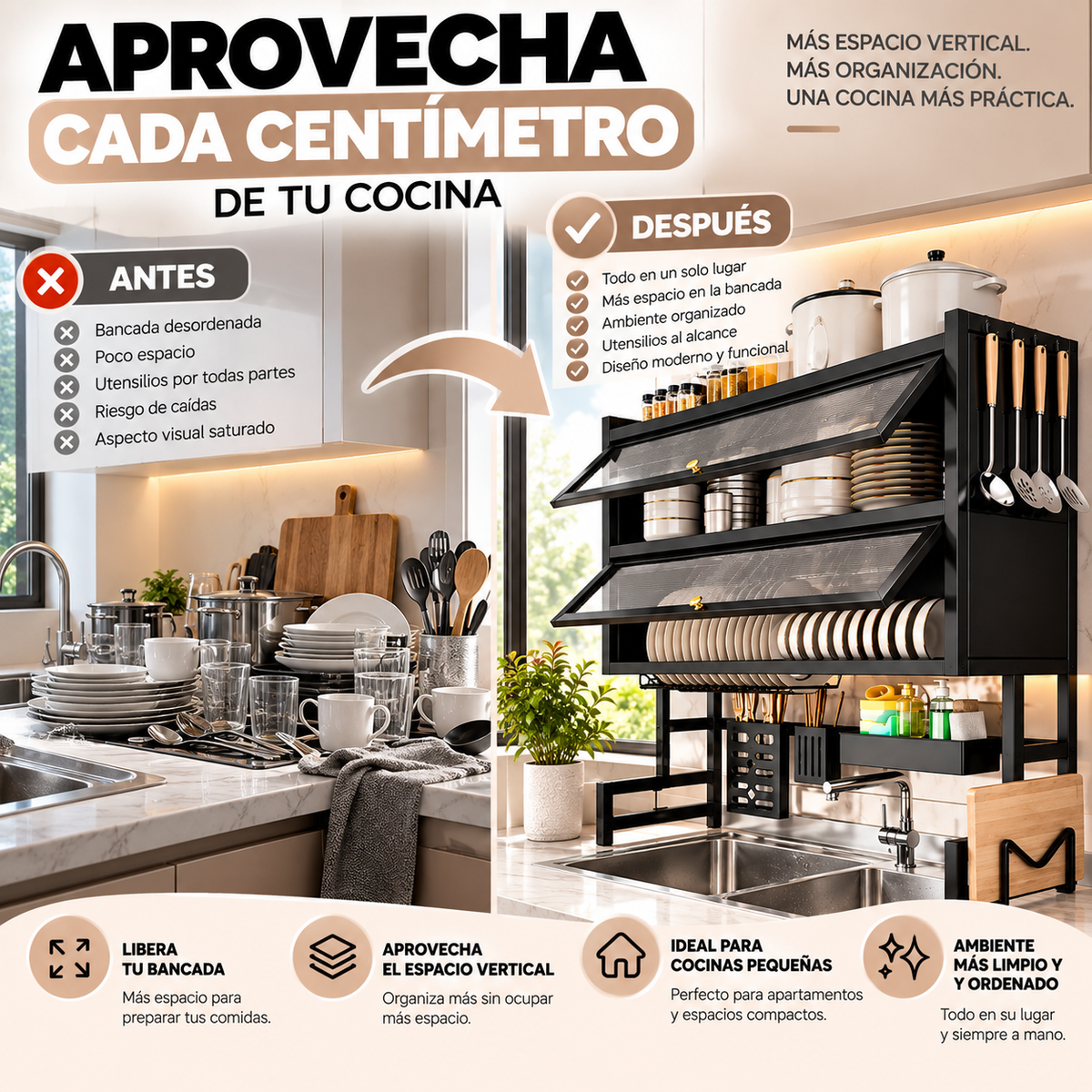 Organizador de Cocina 3 Niveles | Escurridor Multifuncional