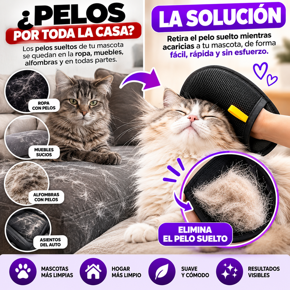 Guantes Quitapelos para Mascotas 2 en 1 Combo x2 – Perros y Gatos