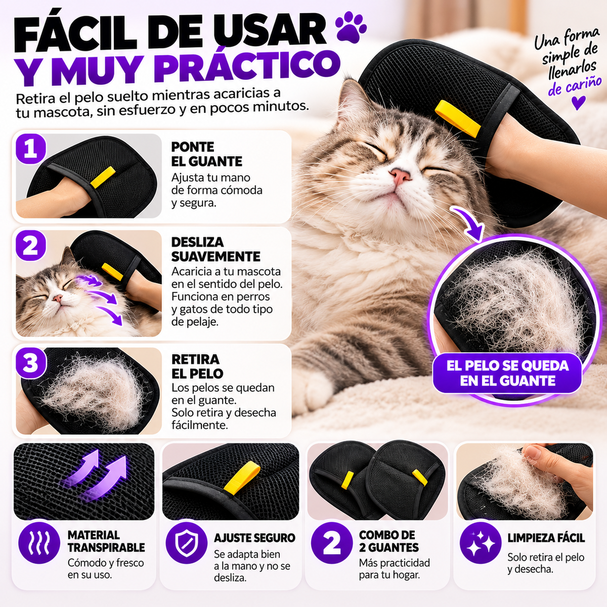 Guantes Quitapelos para Mascotas 2 en 1 Combo x2 – Perros y Gatos