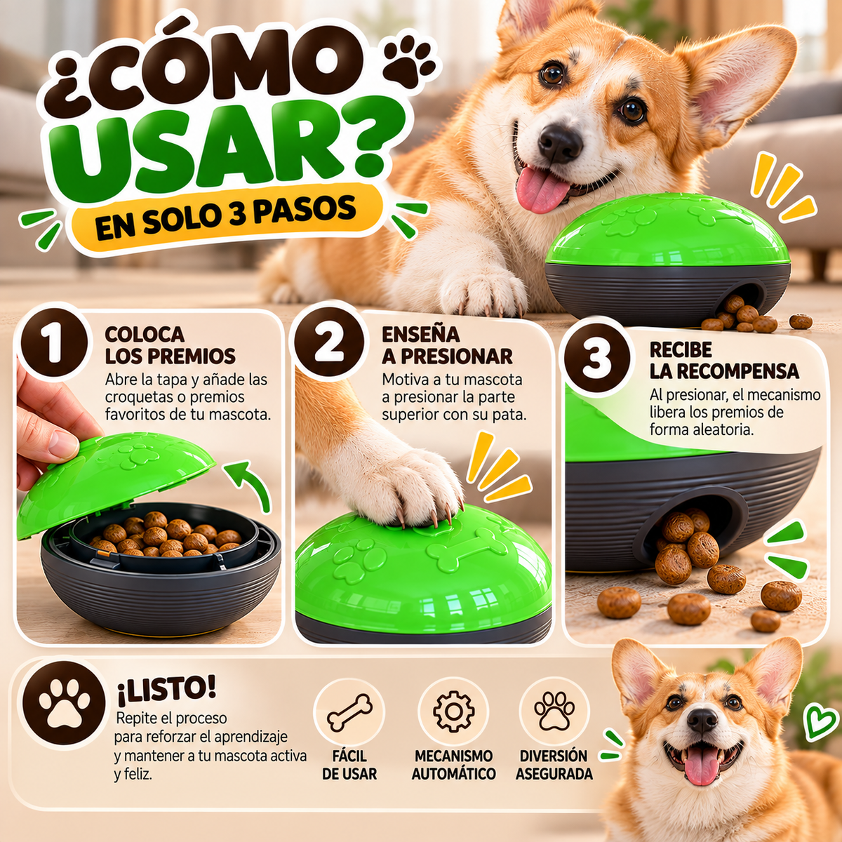 Juguete Interactivo para Perros con Dispensador Automático de Premios