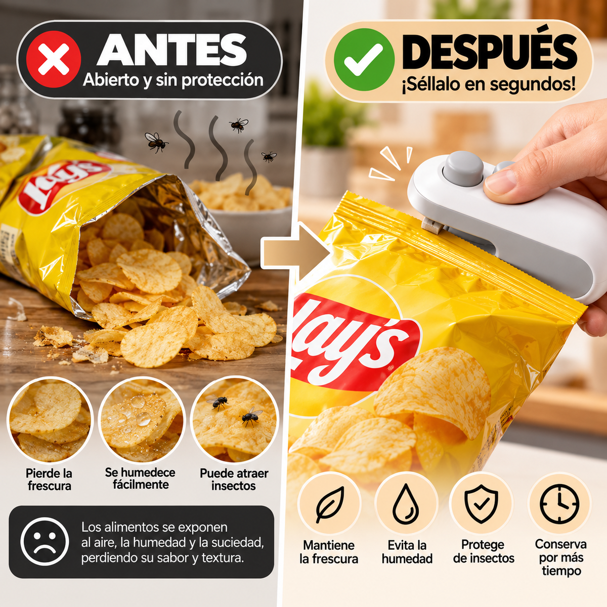Sellador Térmico Portátil de Bolsas con Recarga USB