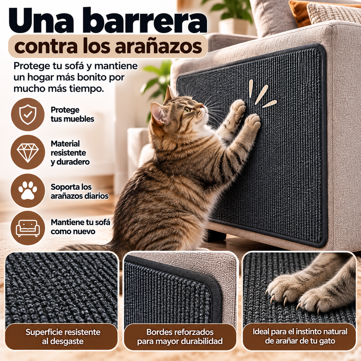Protector Antiarañazos para Sofá – Alfombrilla Rascadora para Gatos
