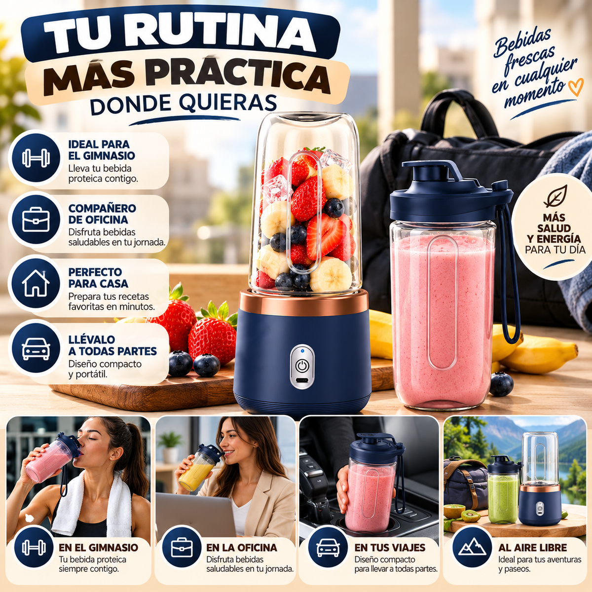 BlendGo Pro™ – Licuadora Portátil 6 Cuchillas con Vaso de Viaje
