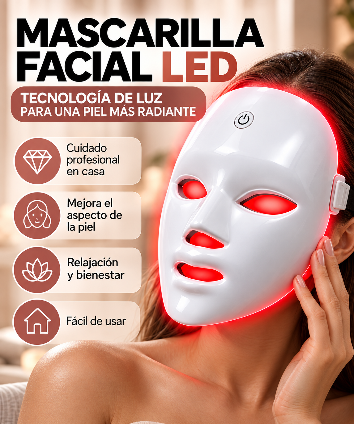 LumiSkin™ LED 7 Colores – Máscara Facial de Fototerapia para el Cuidado de la Piel